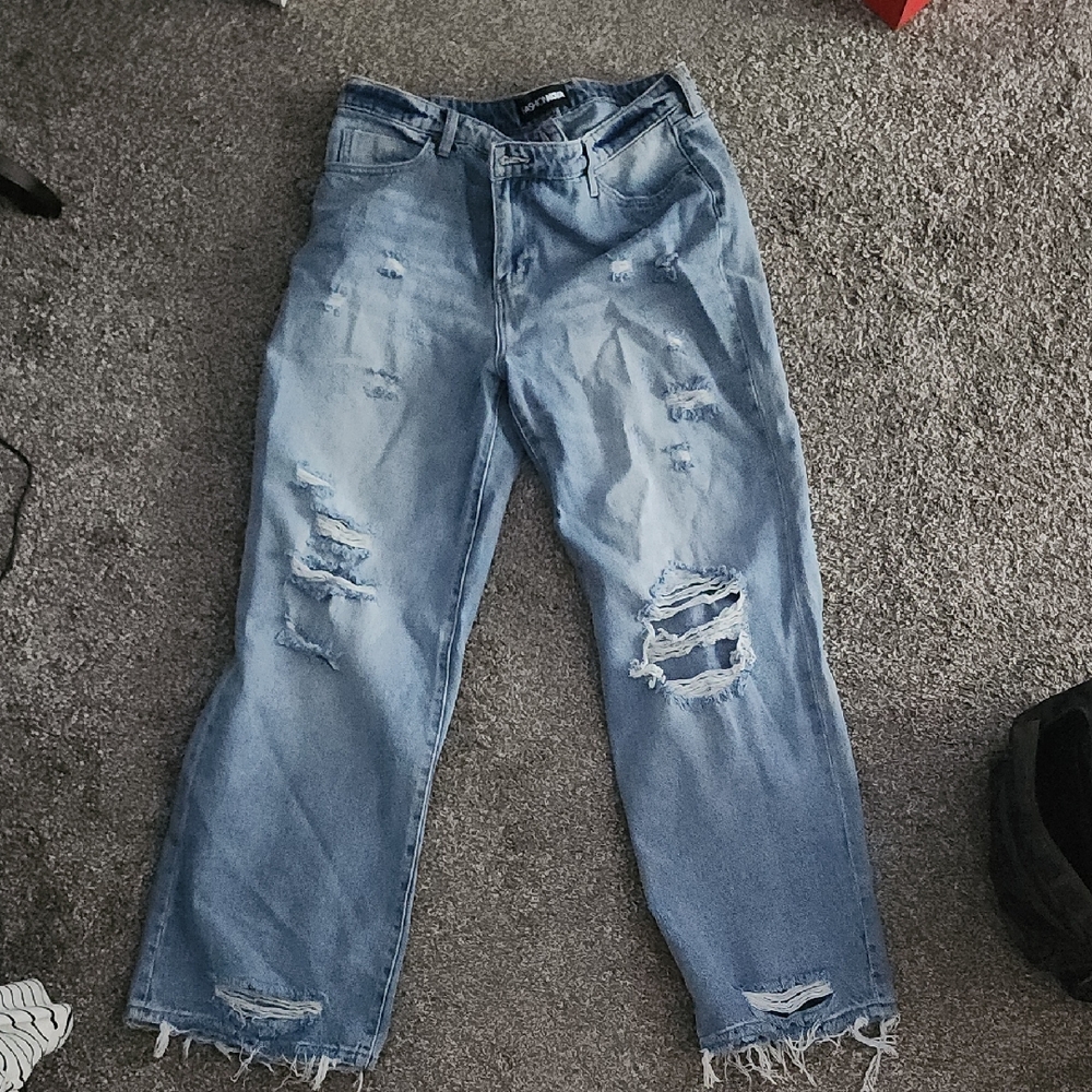 Fashion Nova Light Blue Distressed Boyfriend Jeans
